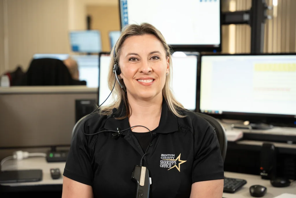 A safety dispatcher at her workstation